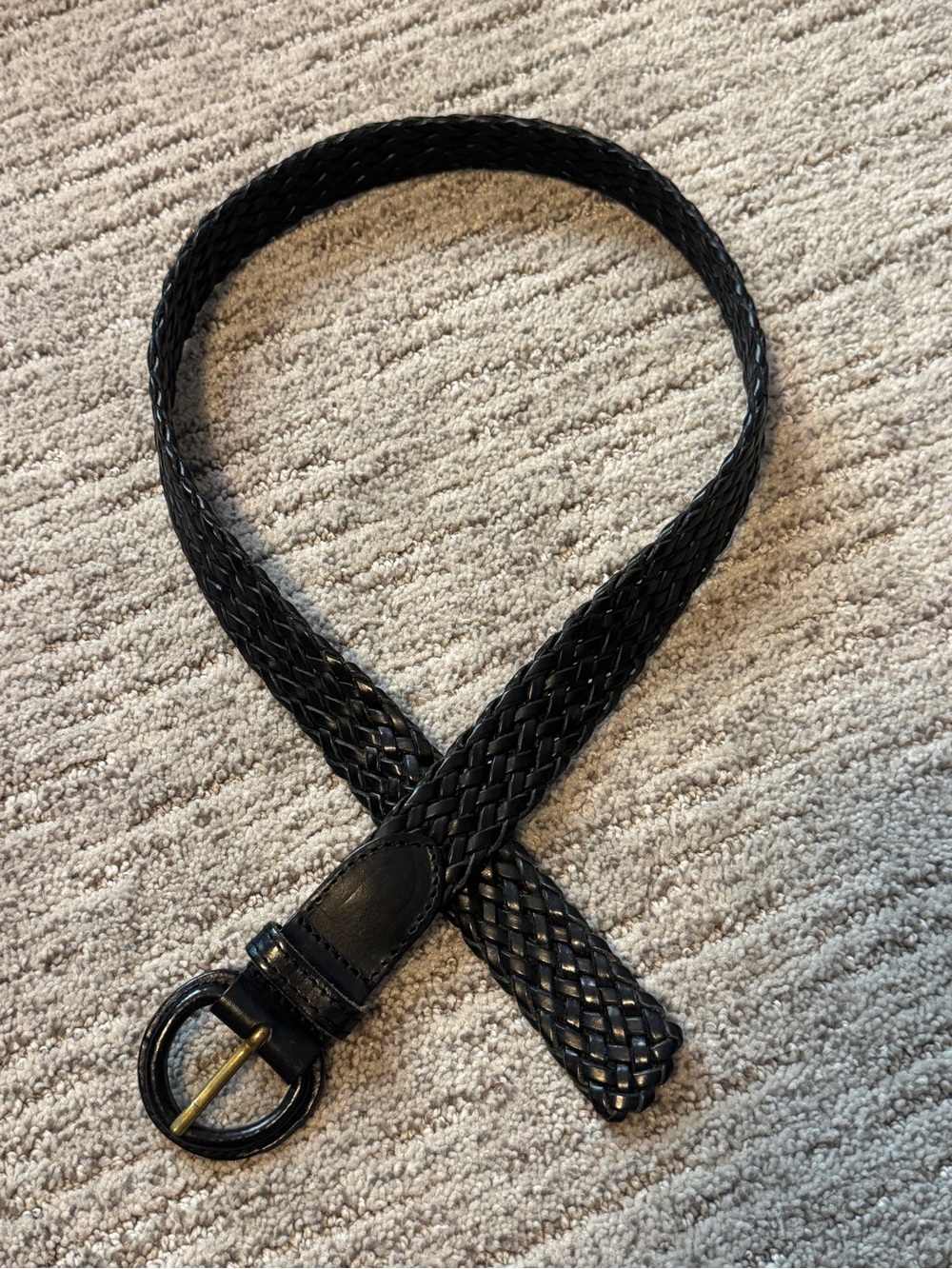 Braided Woven Black Leather Belt - Classic Casual Style M